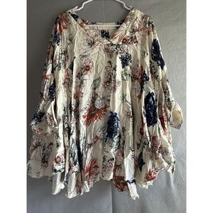 Easel Shirt Womens Medium Multicolor Floral Boho Tunic Top 3/4 Sleeve Rayon